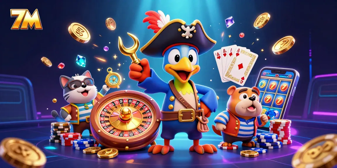 Experience thrilling gaming with 7M, featuring vibrant characters and dynamic casino elements.