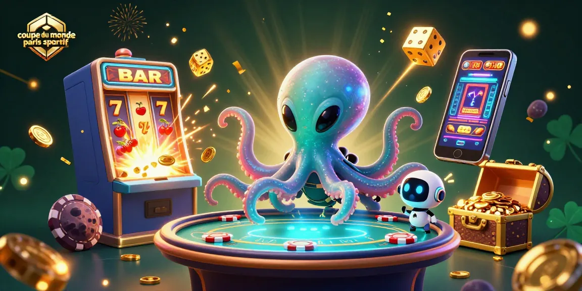 Les paris sportifs pour la coupe du monde paris sportif animés par un octopus extraterrestre et un petit robot.