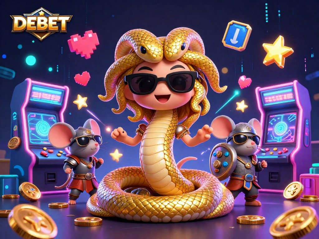 Engage with DEBET through a vibrant casino scene featuring appealing 3D elements.