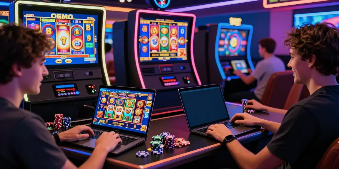 Exciting players engaged in PG SLOT games in a vibrant online casino setting.