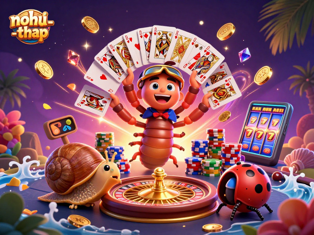 Join the excitement at nohu-toa-thap with thrilling gameplay and vibrant 3D characters in a colorful casino scene.