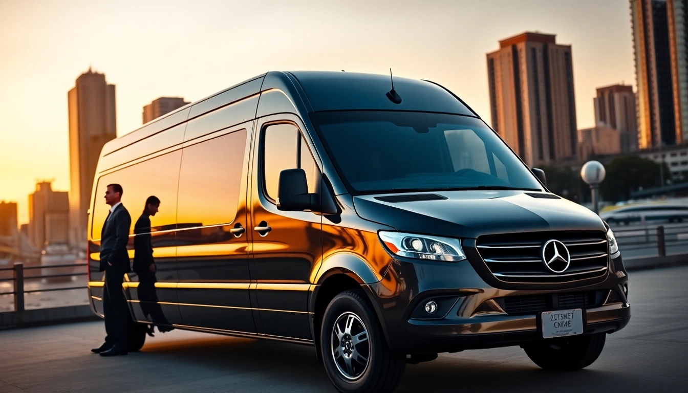 Experience the elegance of a Mercedes Sprinter limo Rhode Island ready for a luxurious ride.