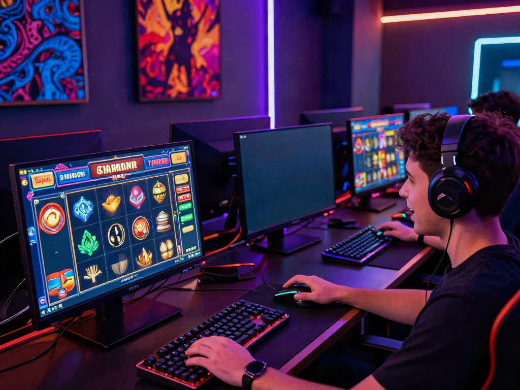 Engaging player enjoying slot gacor thailand games in a vibrant gaming setup