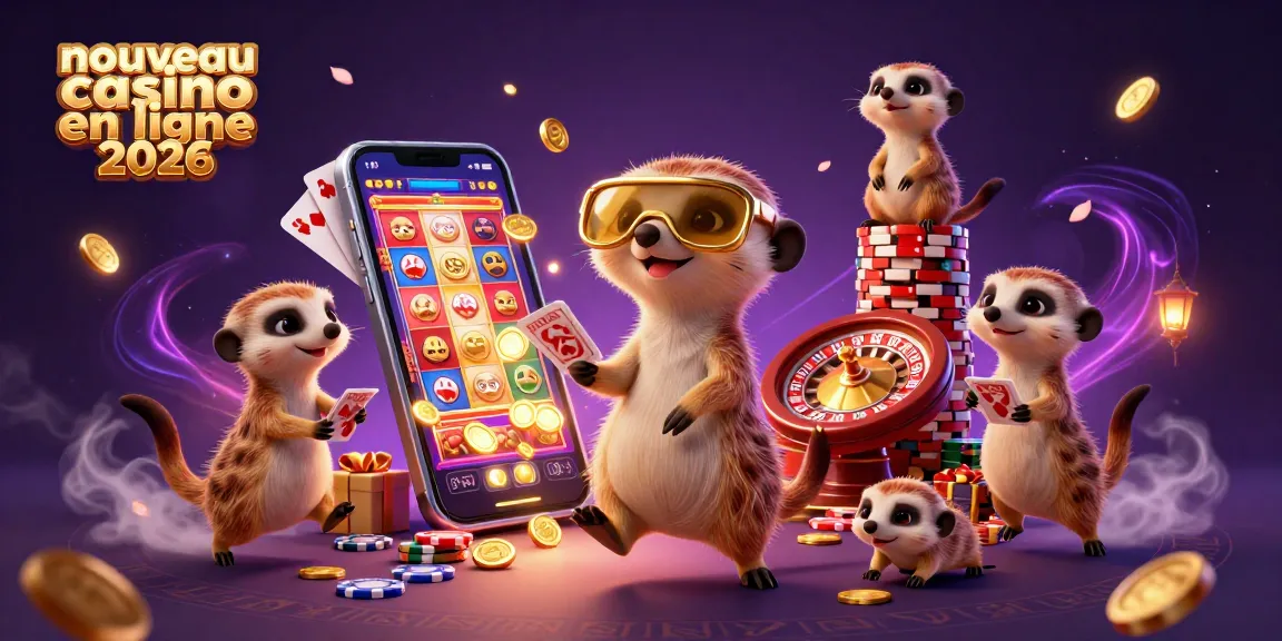 Les meerkats gèrent un nouveau casino en ligne 2026, entourés de jeux et de jetons colorés.