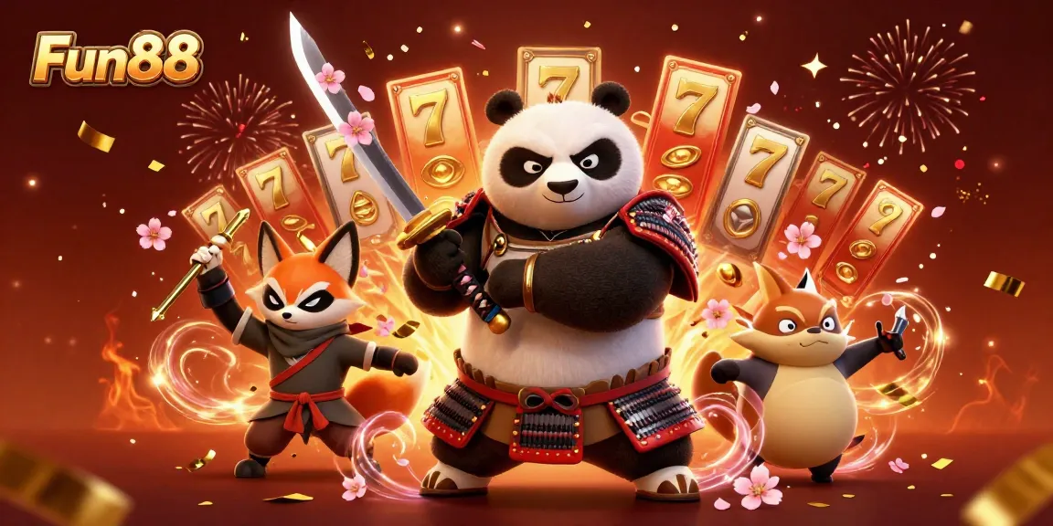 Experience thrilling slots at Fun88 with animated characters celebrating winning moments in a vibrant scene.