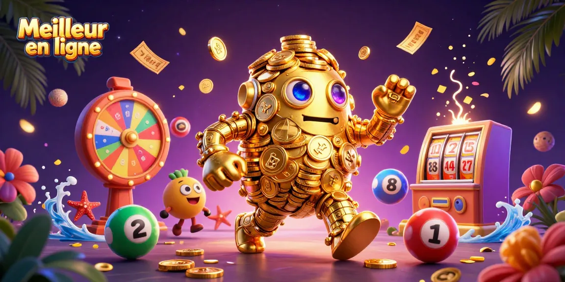 Experience vibrant gaming action at Meilleur casino en ligne with a dynamic 3D illustration of casino elements.