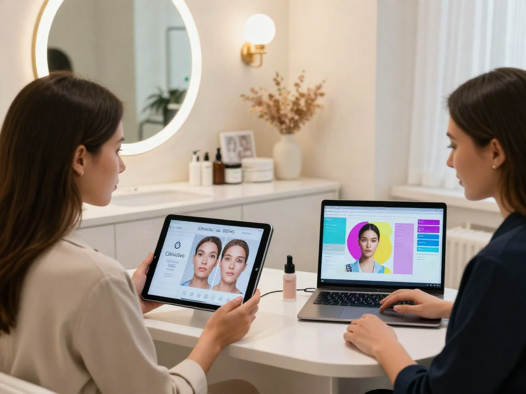 ClinicEvo vs QOVES facial analysis in a modern beauty clinic.