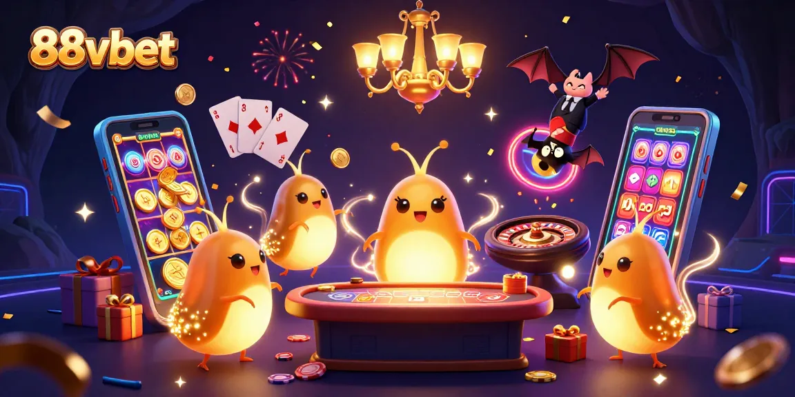 Experience the exciting world of 88vbet as glowworms light up a casino with vibrant games and golden coins!