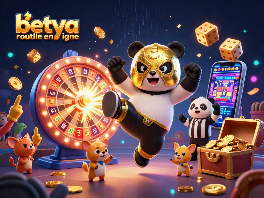 Experience thrilling gameplay with betya roulette en ligne, featuring a dynamic scene of a wrestler panda and vibrant casino elements.