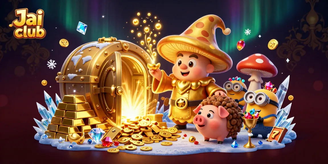 Engage in fun gold-spinning action at Jai club with a magical golden mushroom wizard and treasure galore.