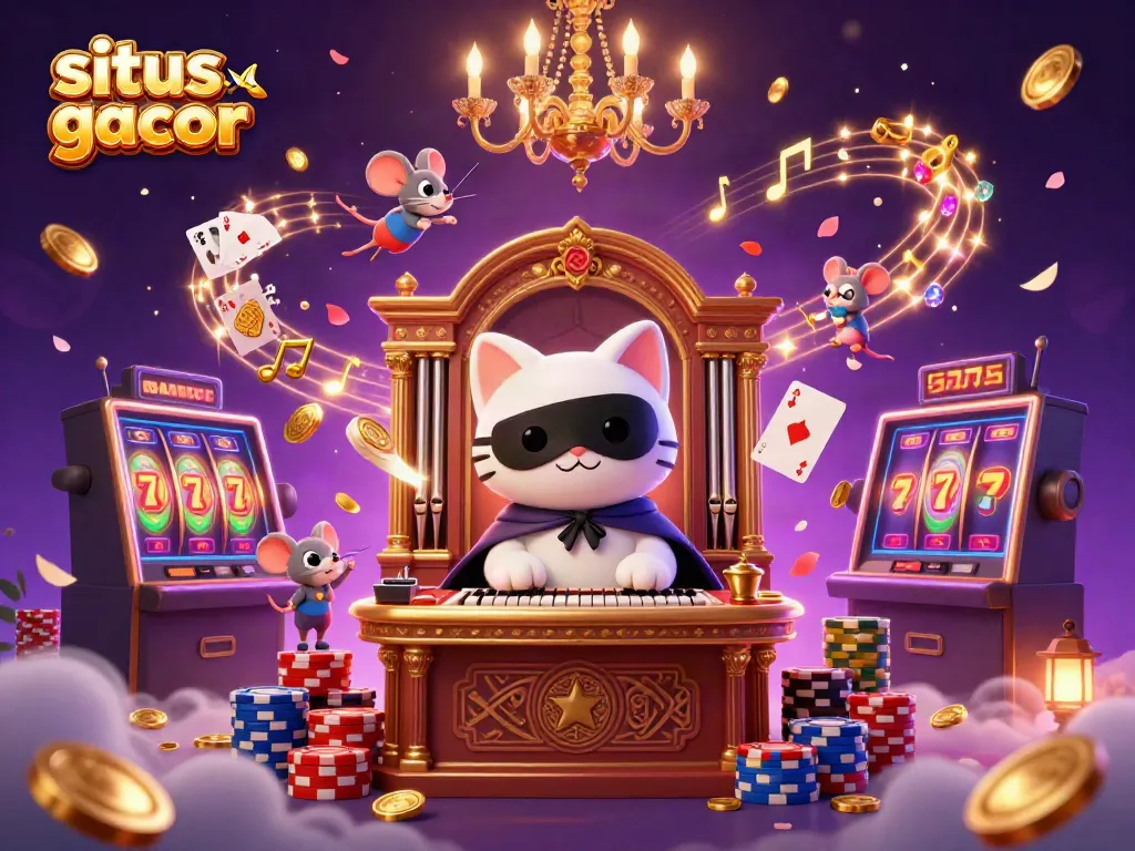 Experience situs slot gacor with a vibrant scene of a casino featuring animated characters and dynamic slot reels.