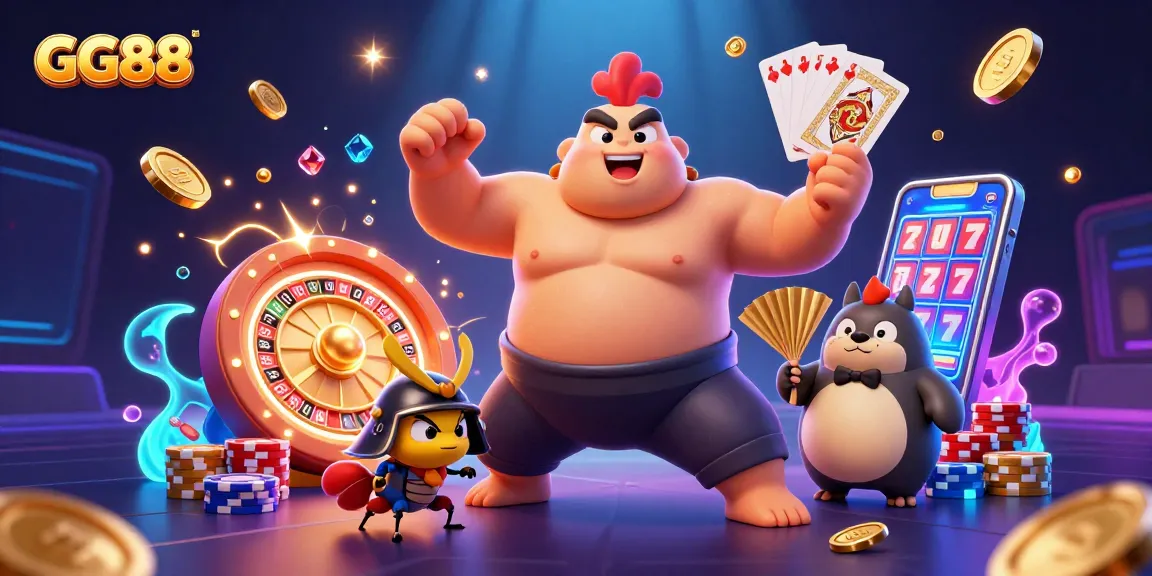Experience thrilling gameplay with GG88, featuring a powerful sumo rooster, fierce samurai cricket, and tanuki announcer in action.