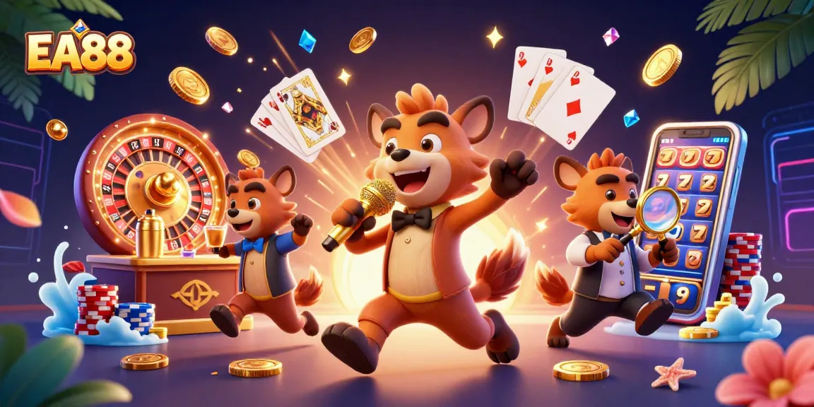 Experience EA88's vibrant comedy casino scene with hyenas, sparkling games, and lively entertainment.