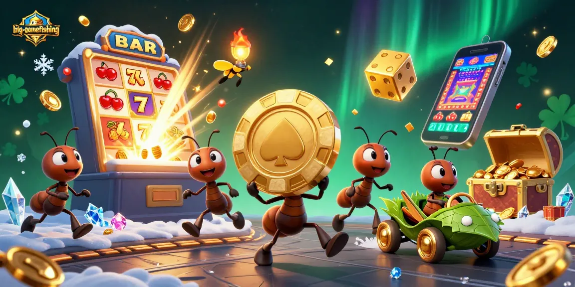 Experience big-gamefishing thrills as cartoon characters capture a golden poker chip amid casino chaos.