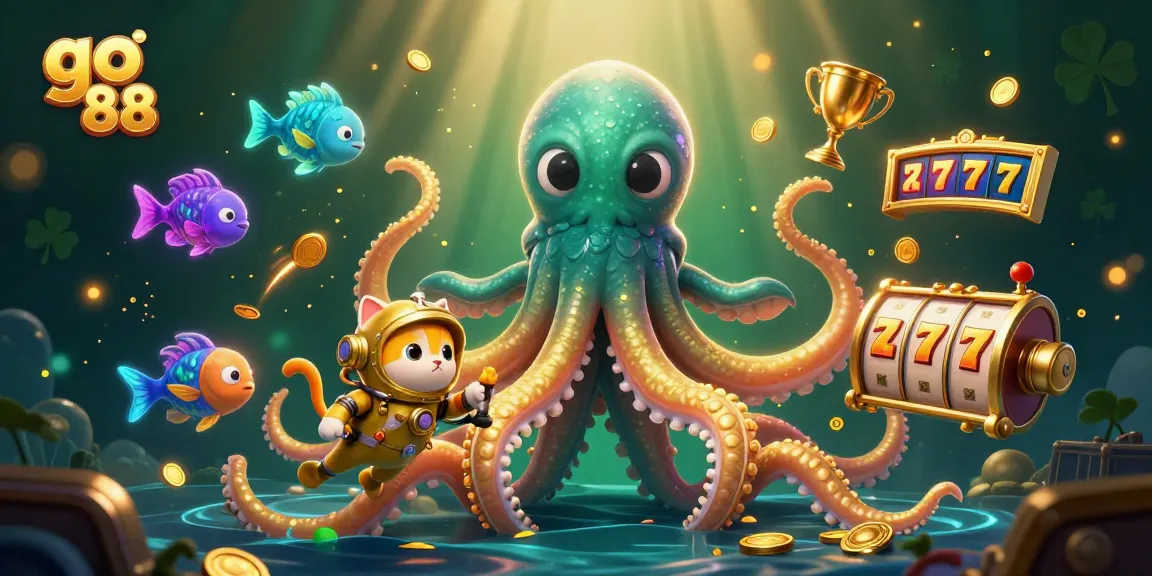 Engage in the thrilling go 88 slots adventure with a majestic kraken and a diving cat!