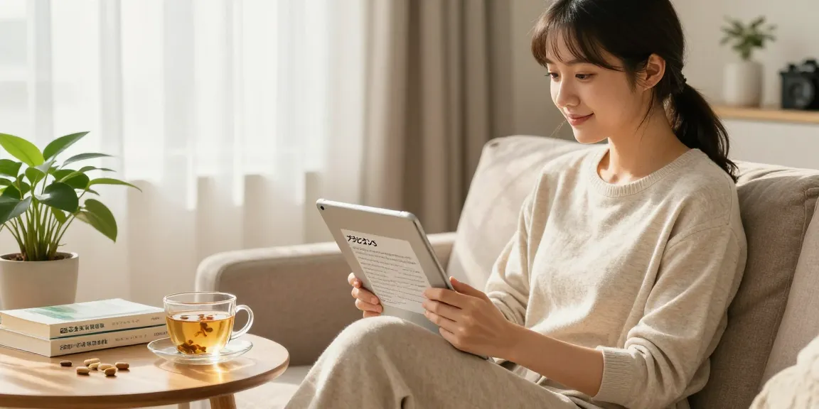 ブラビオンSの口コミを読みながらリラックスしている若い女性のシーン