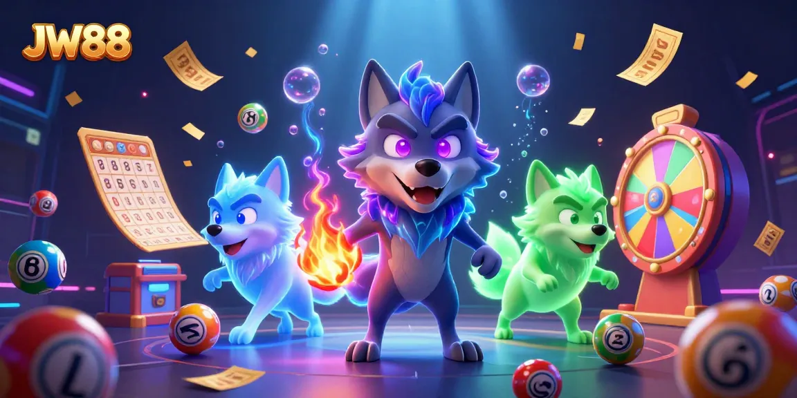 Engage with exciting lottery and casino elements featured in JW88's vibrant 3D illustration.