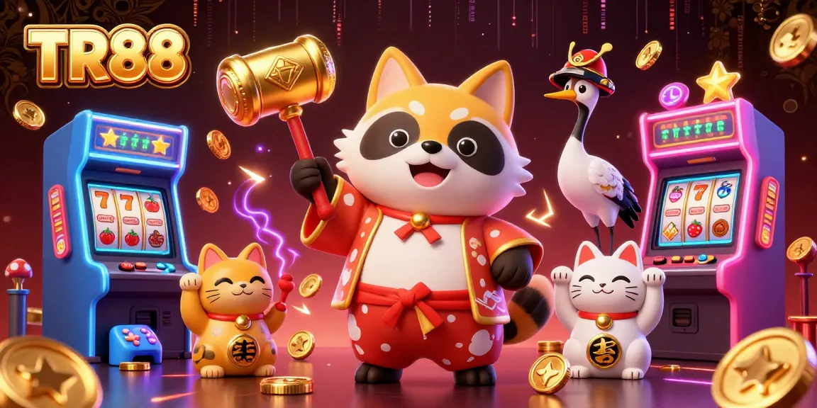 Experience the excitement of TR88 with a vibrant casino-themed scene featuring joyful characters.