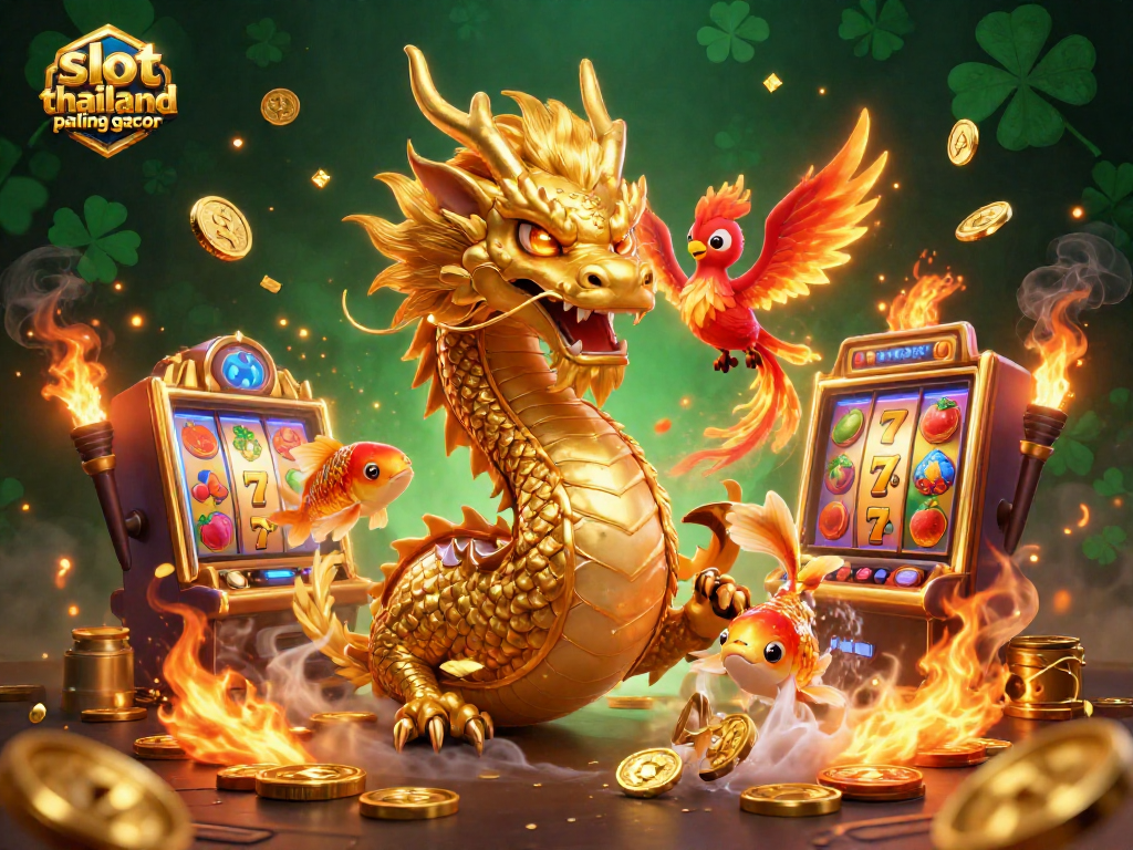 Experience slot thailand paling gacor with a vibrant, action-packed casino illustration featuring dynamic characters and elements.