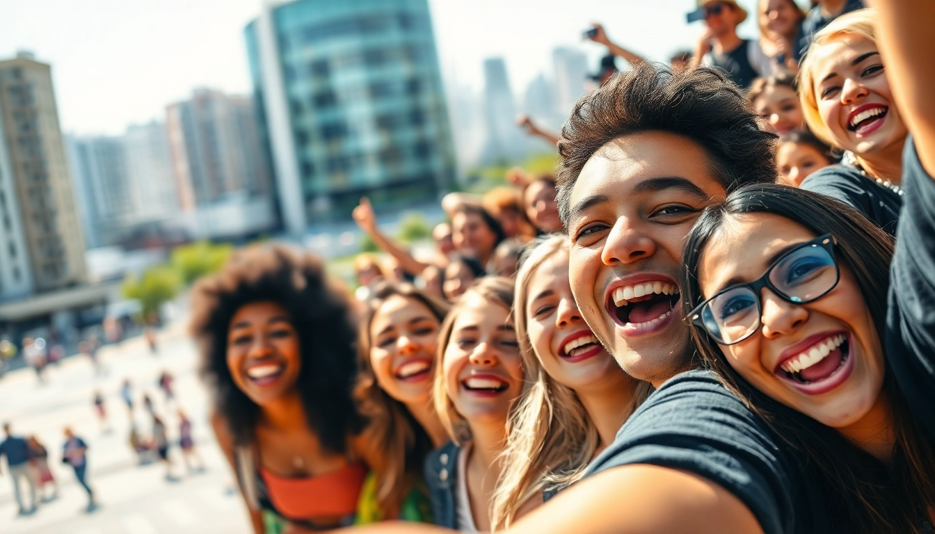 A vibrant selfie mosaic depicting joyful faces, celebrating connection and diversity.