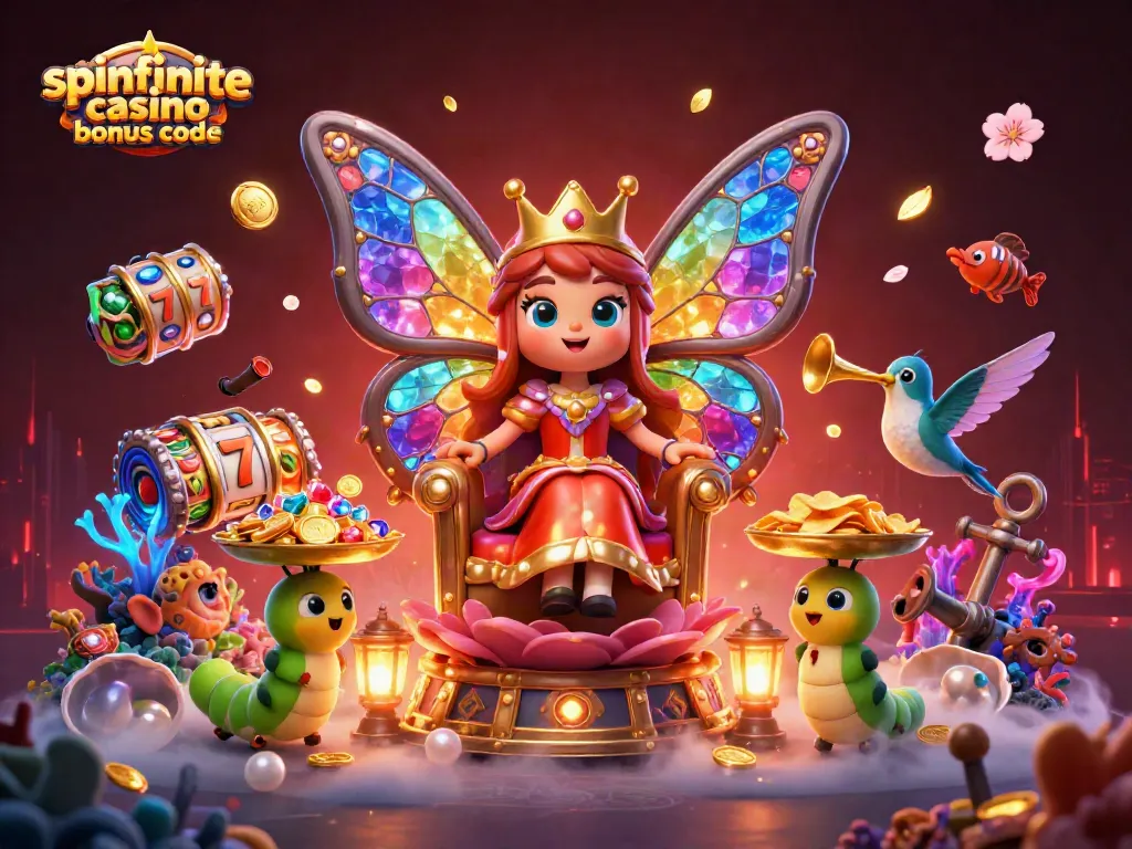 Engage with the spinfinite casino bonus code in a vibrant 3D casino illustration showing exciting gaming elements.
