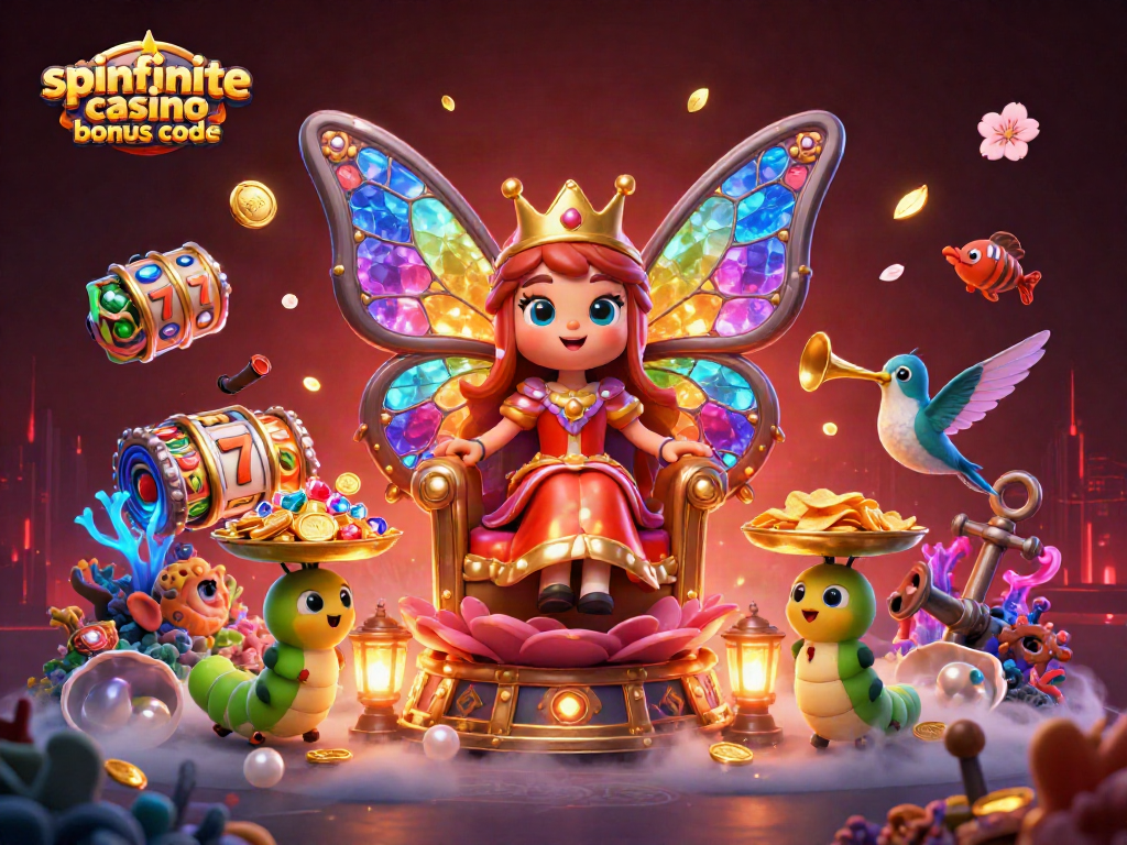 Engage with the spinfinite casino bonus code in a vibrant 3D casino illustration showing exciting gaming elements.