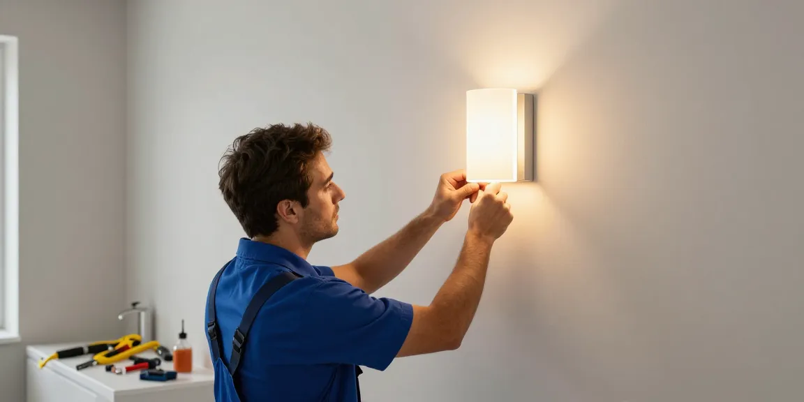 Aplica LED baie montată de un profesionist, iluminare modernă pentru baia locală.