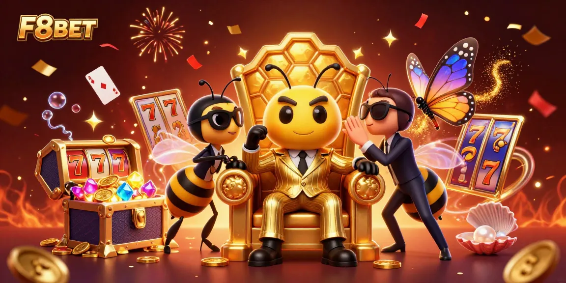Experience thrilling gaming with F8BET, featuring vibrant 3D characters and lively casino elements.