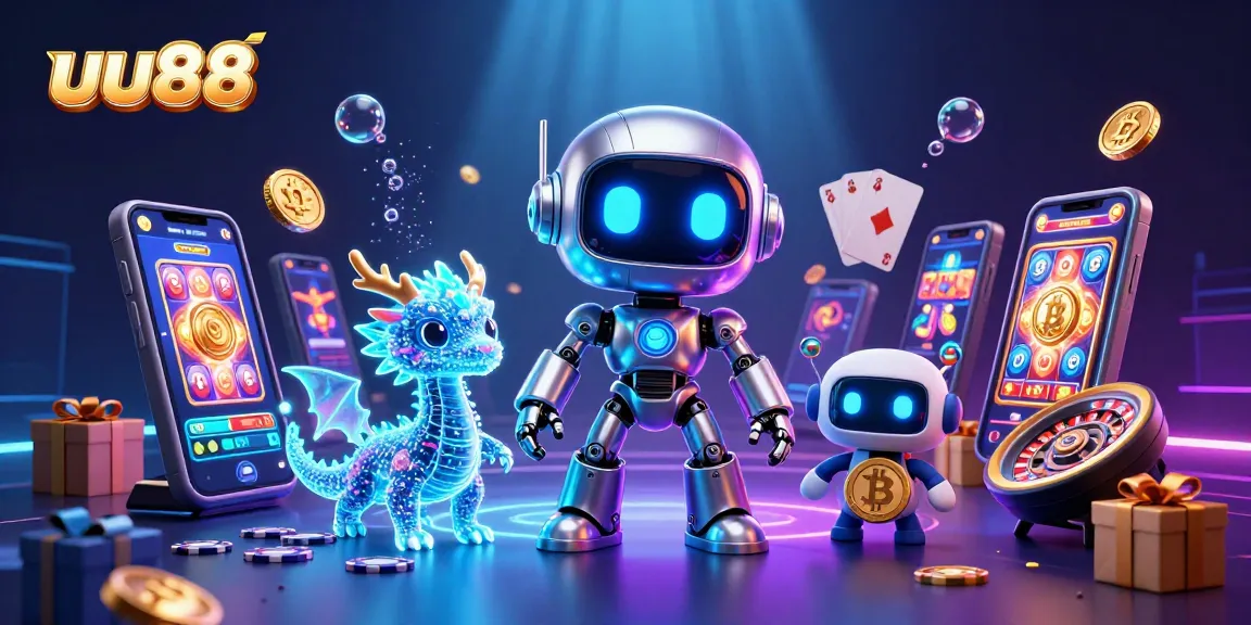 Experience the thrill of uu88 with vibrant gaming elements and futuristic characters in a dynamic casino scene.