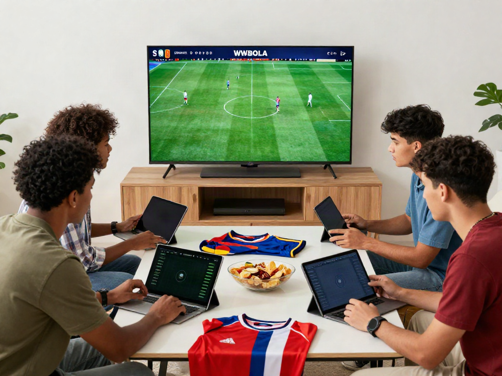 Friends enjoying sports betting together on WWBOLA platform with live match stats.
