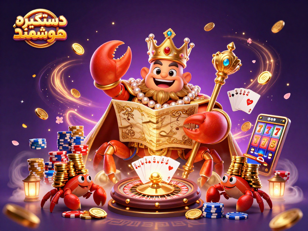 Engage with دستگیره هوشمند in a vibrant 3D casino scene featuring a golden crab and dynamic gambling elements.