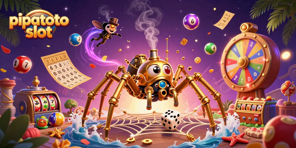 Engage with the thrill of pipatoto slot as a golden spider spins its web and lotto elements bounce around.
