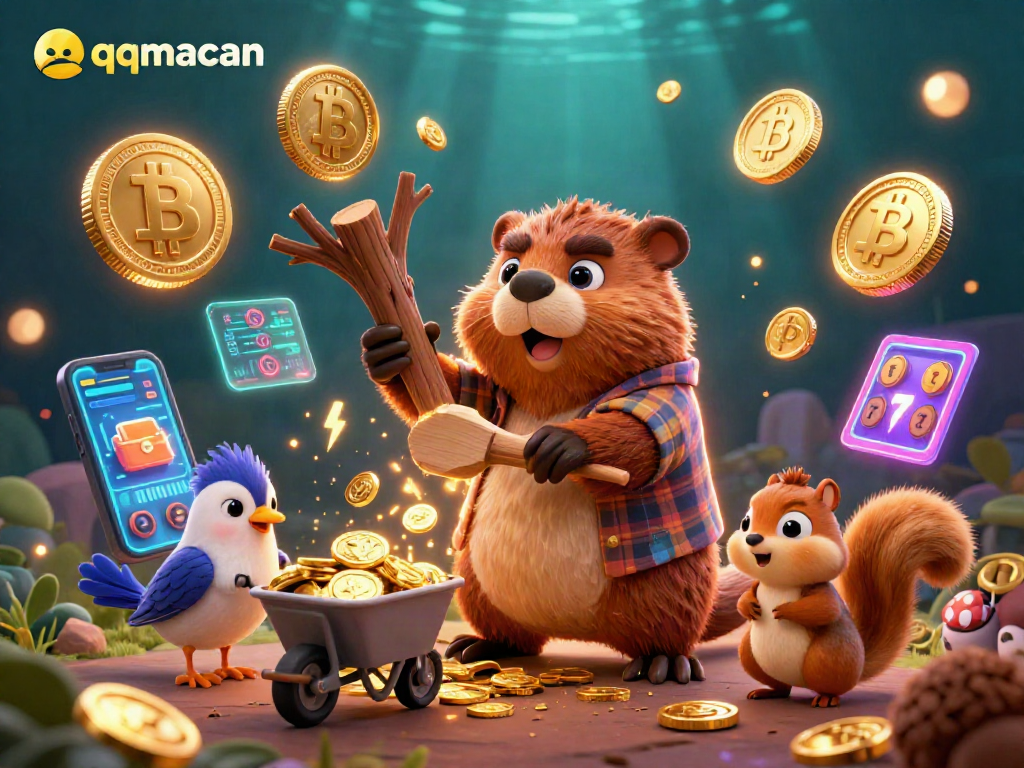 Experience the thrilling world of qqmacan with cartoon characters collecting golden coins in a vibrant casino scene.