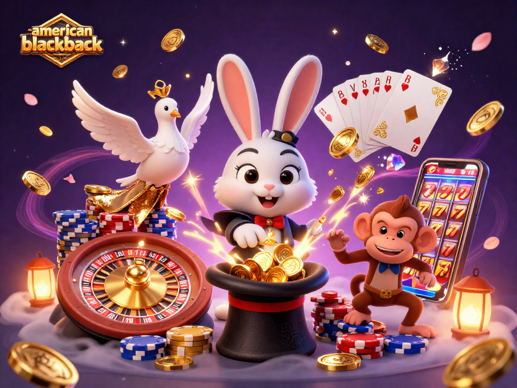 Experience the thrill of winning with American Blackjack in this vibrant, magical casino scene.