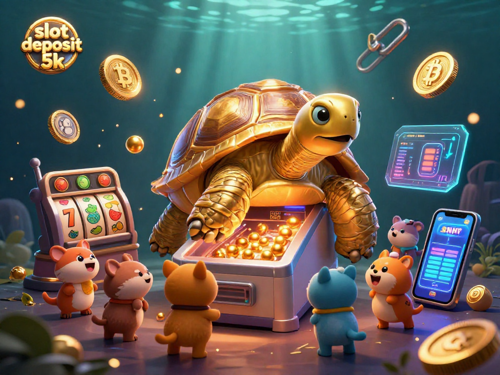 Play exciting games with slot deposit 5k in a vibrant, animated casino scene.