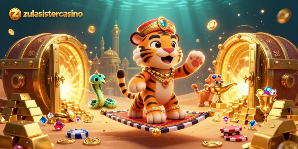 Experience the thrill of zulasistercasino with vibrant 3D characters amidst a dazzling casino scene.
