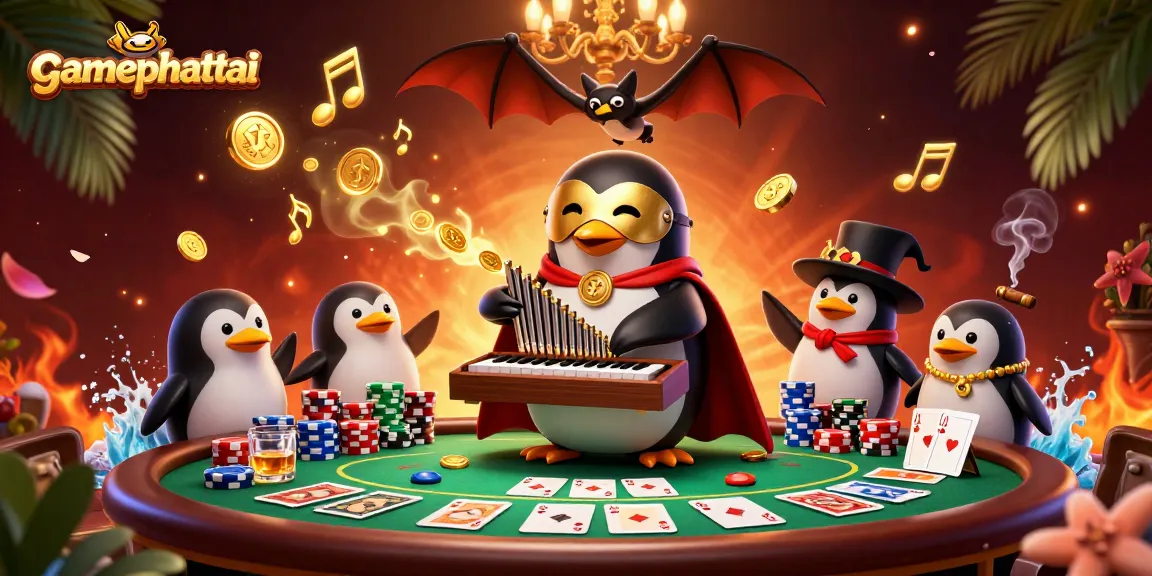 Engage in thrilling gameplay at gamephattai with a penguin organist and dynamic poker scenes.