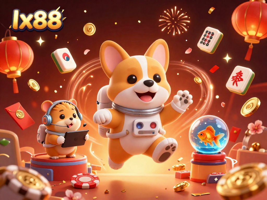 Enjoy exciting games with lx88 as animated characters float in a lively space casino.