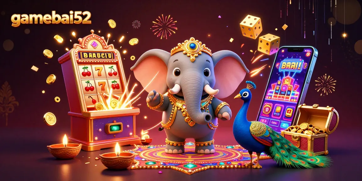 Engage with exciting gameplay at gamebai52 featuring vibrant casino elements and a dynamic elephant character.