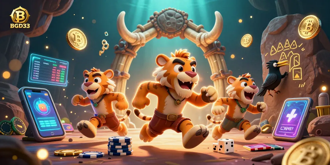 Engage in thrilling BGD33 gaming with unique prehistoric characters in a vibrant casino setting.