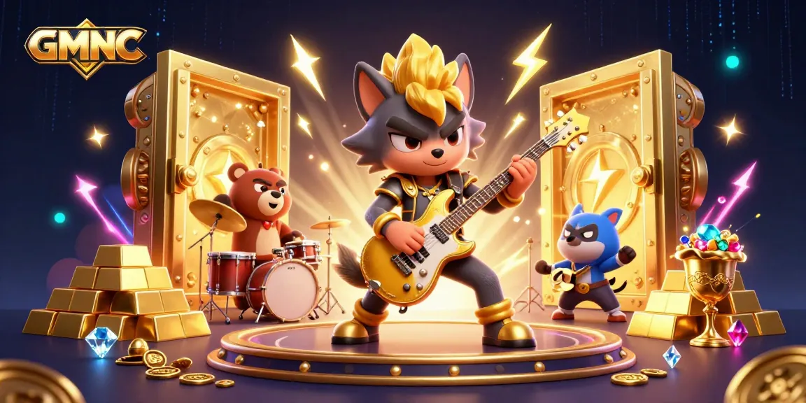 Experience thrilling gameplay with GMNC's vibrant casino illustration featuring engaging characters and rich treasures.