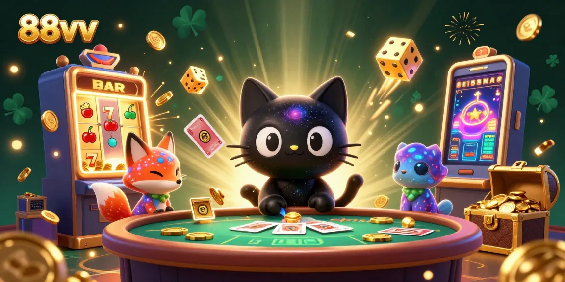 Unleash fun with 88vv's vibrant casino scene featuring an engaging cosmic theme and playful characters.