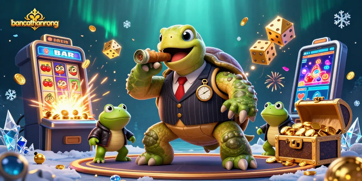Bancathanrong features a lively casino scene with a turtle mobster and bullfrog enforcers amidst colorful gaming elements.
