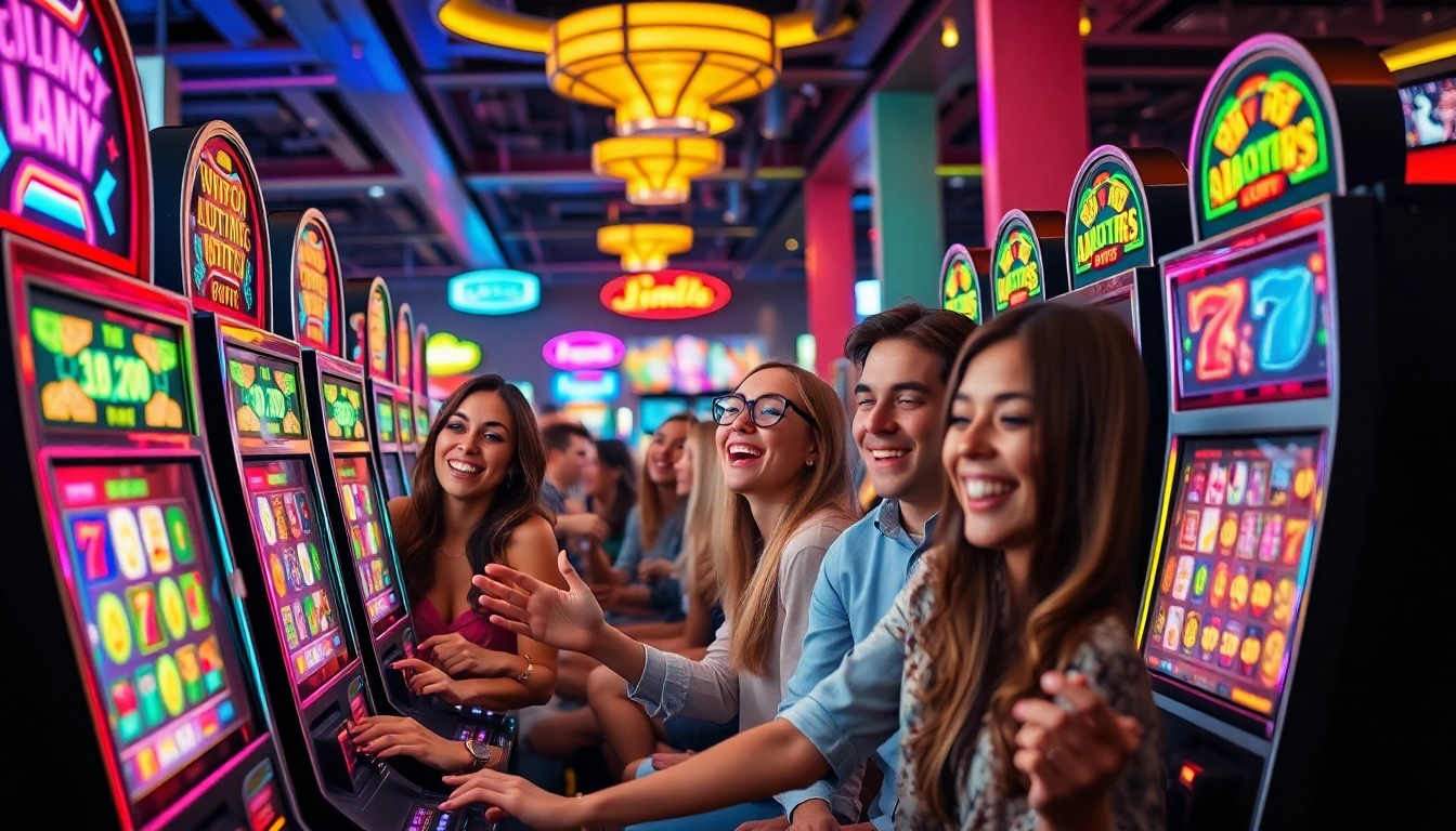 Players enjoying slot gambling with vibrant slot machines in a thrilling casino