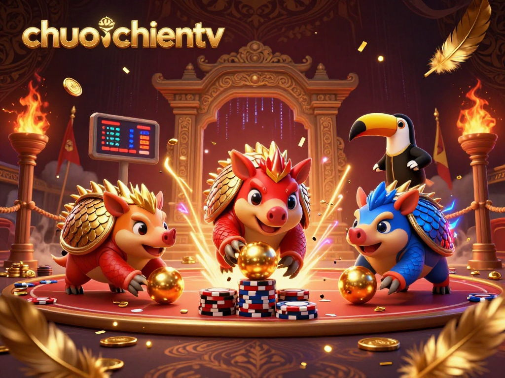 Experience thrilling gambling action with chuoichientv in this dynamic scene featuring competing pangolins.
