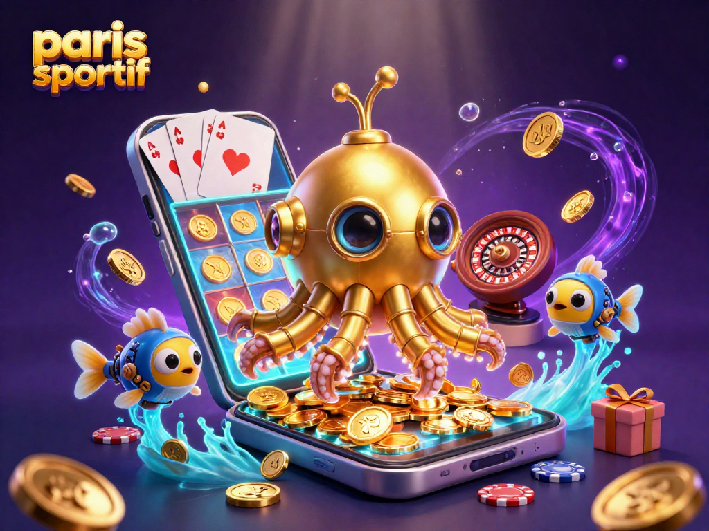 Découvrez les paris sportifs avec des personnages captivants et des éléments de jeux dynamiques dans une mer de pièces d'or.