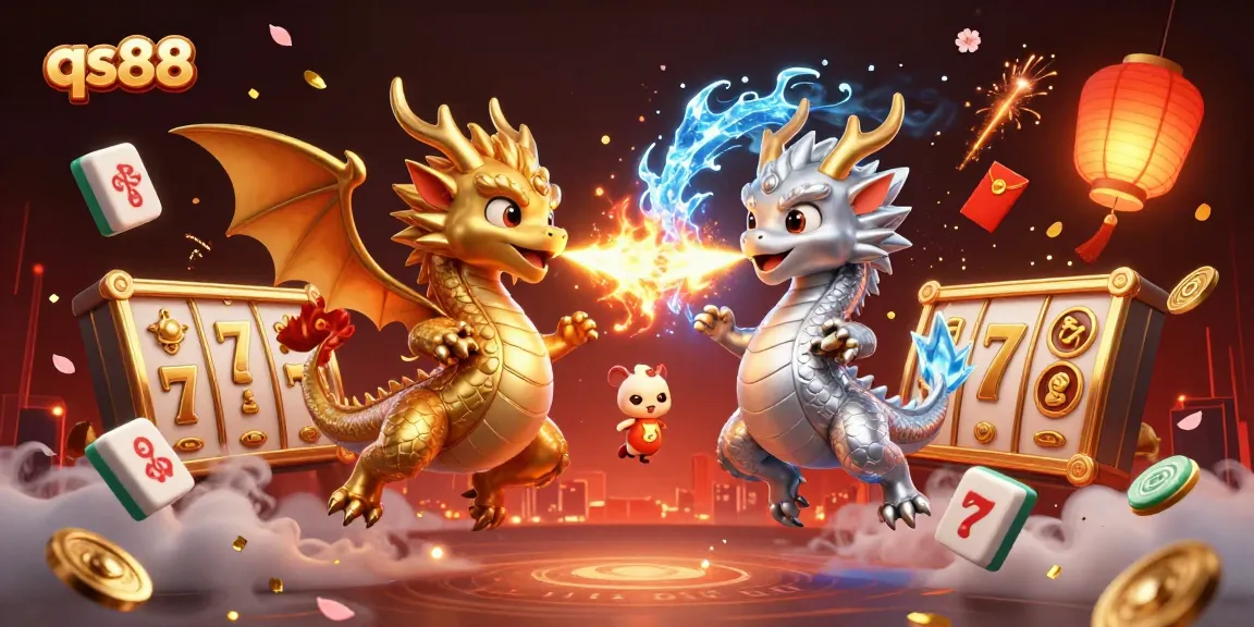 Experience the thrill at qs88 with dynamic slot games, fire and ice dragons, and festive decorations.