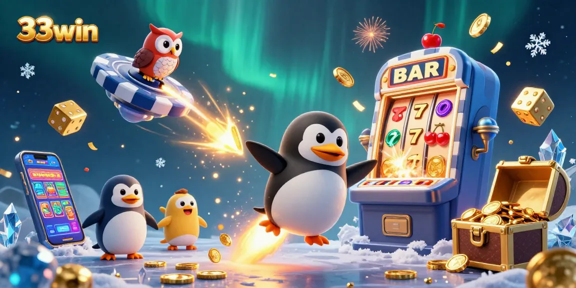 Win big with 33win as the penguin rockets towards the vibrant casino world.