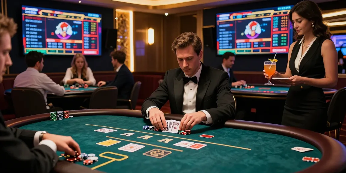LUXURY777 Situs Resmi Terbaru dalam suasana kasino mewah dengan pemain fokus pada permainan poker, menampilkan suasana yang menarik dan mewah.