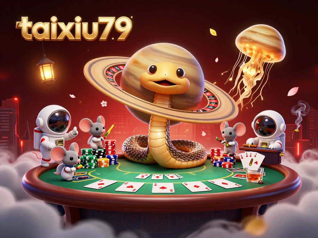 Experience taixiu79 thrills with astronaut mice betting on cosmic roulette alongside a golden jellyfish dealer.